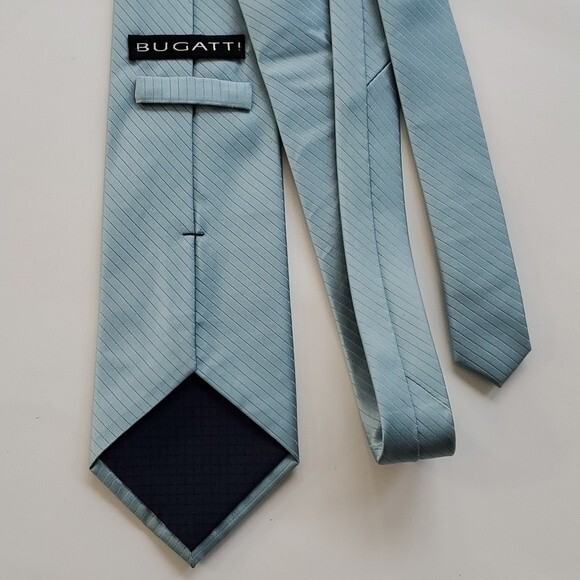 BUGATTI SILK MEN'S TIE PASTEL BLUE GREEN TONAL STRIPE 3.75" BY 57" - Picture 4 of 6